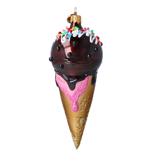 Czekoladowy Rożek Lodowy Szklana Ozdoba Czekolada z posypką Lody