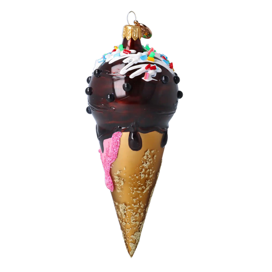 Czekoladowy Rożek Lodowy Szklana Ozdoba Czekolada z posypką Lody