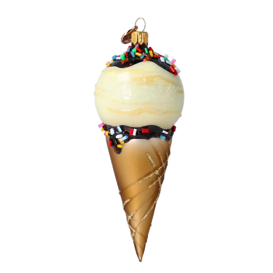 Waniliowy Rożek Lodowy Szklana Ozdoba Lody z cukierkową posypką