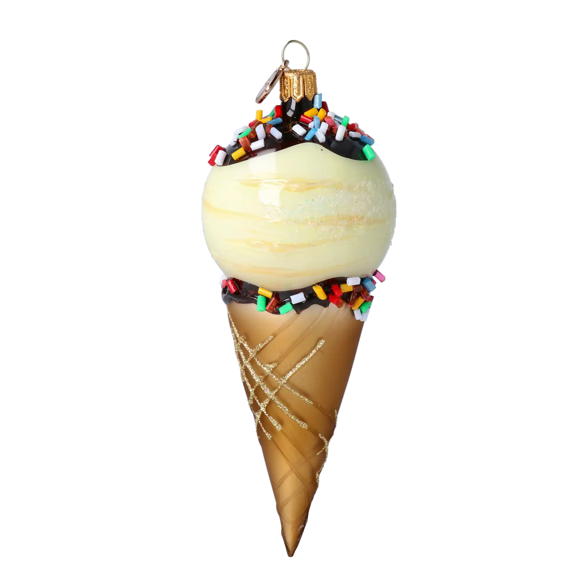 Waniliowy Rożek Lodowy Szklana Ozdoba Lody z cukierkową posypką