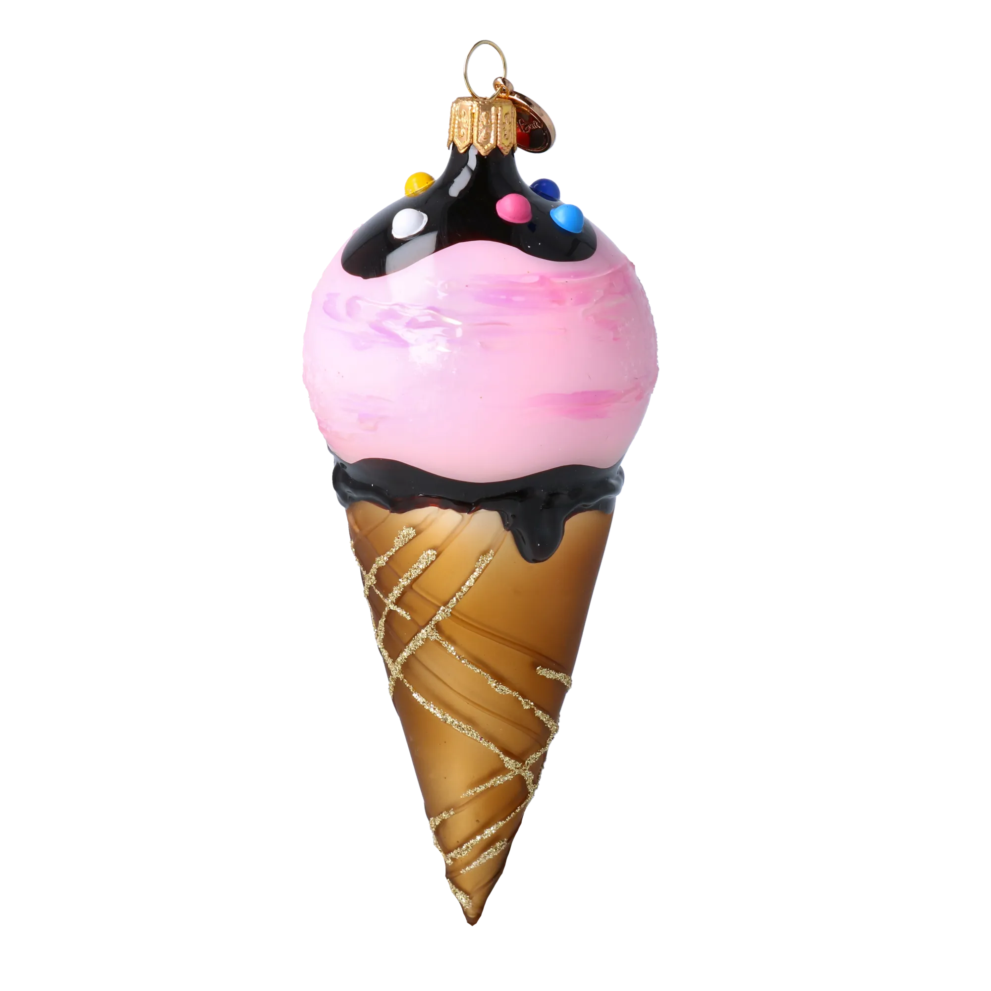 Strawberry Ice Cream Cone Glass Ornament Handmade Glass Christmas ornament 2022-178