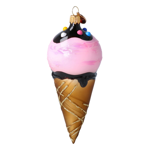 Strawberry Ice Cream Cone Glass Ornament Handmade Glass Christmas ornament 2022-178