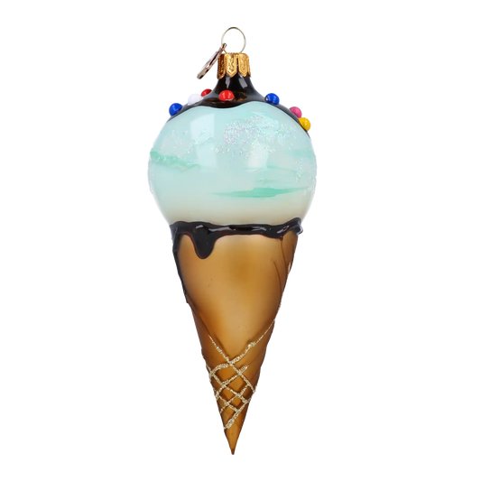 Rożek Lodowy Szklana Ozdoba Miętowe lody z czekoladą Bombka Słodycz