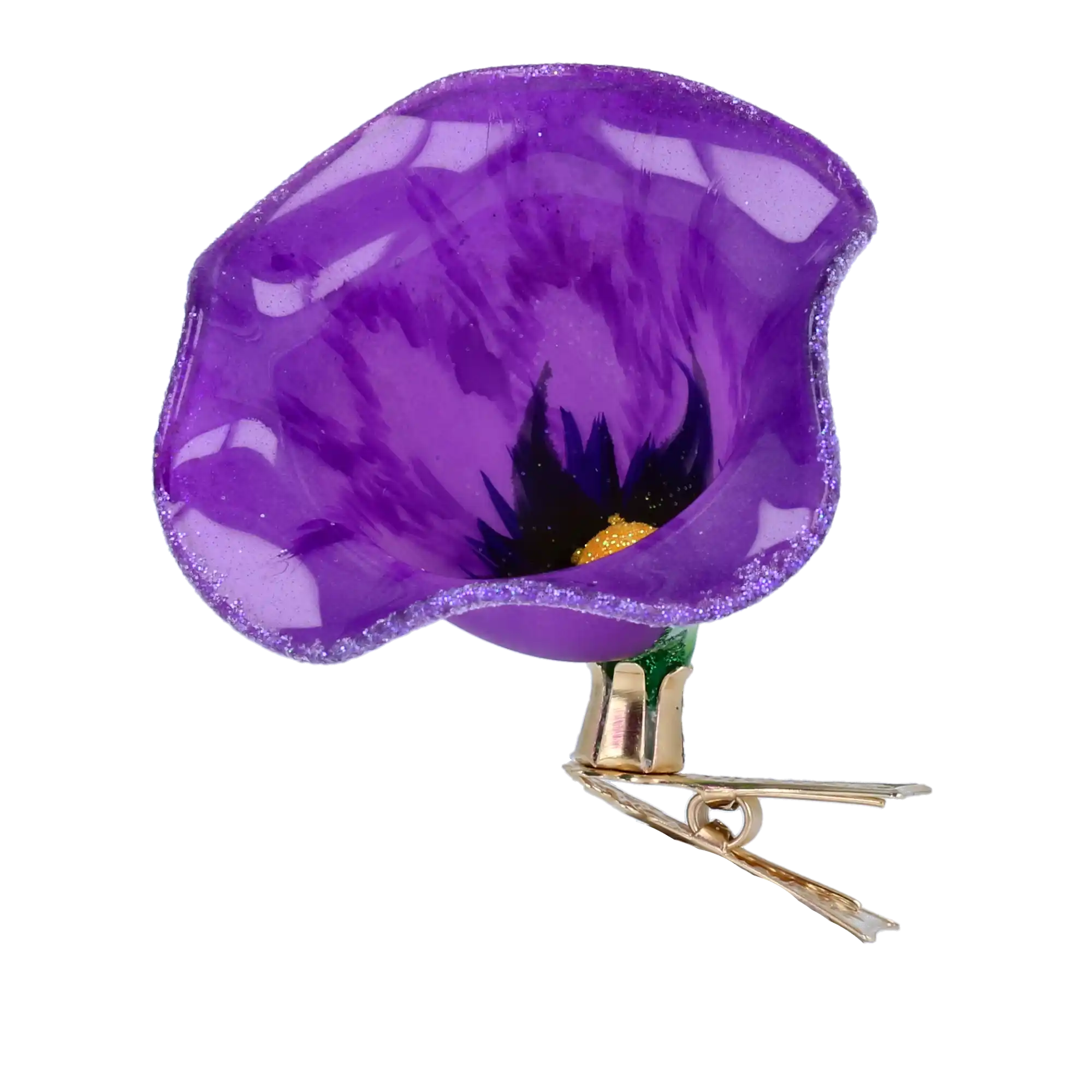 Fioletowy Kwiat Klips Szklana Ozdoba Kwiatek Powój