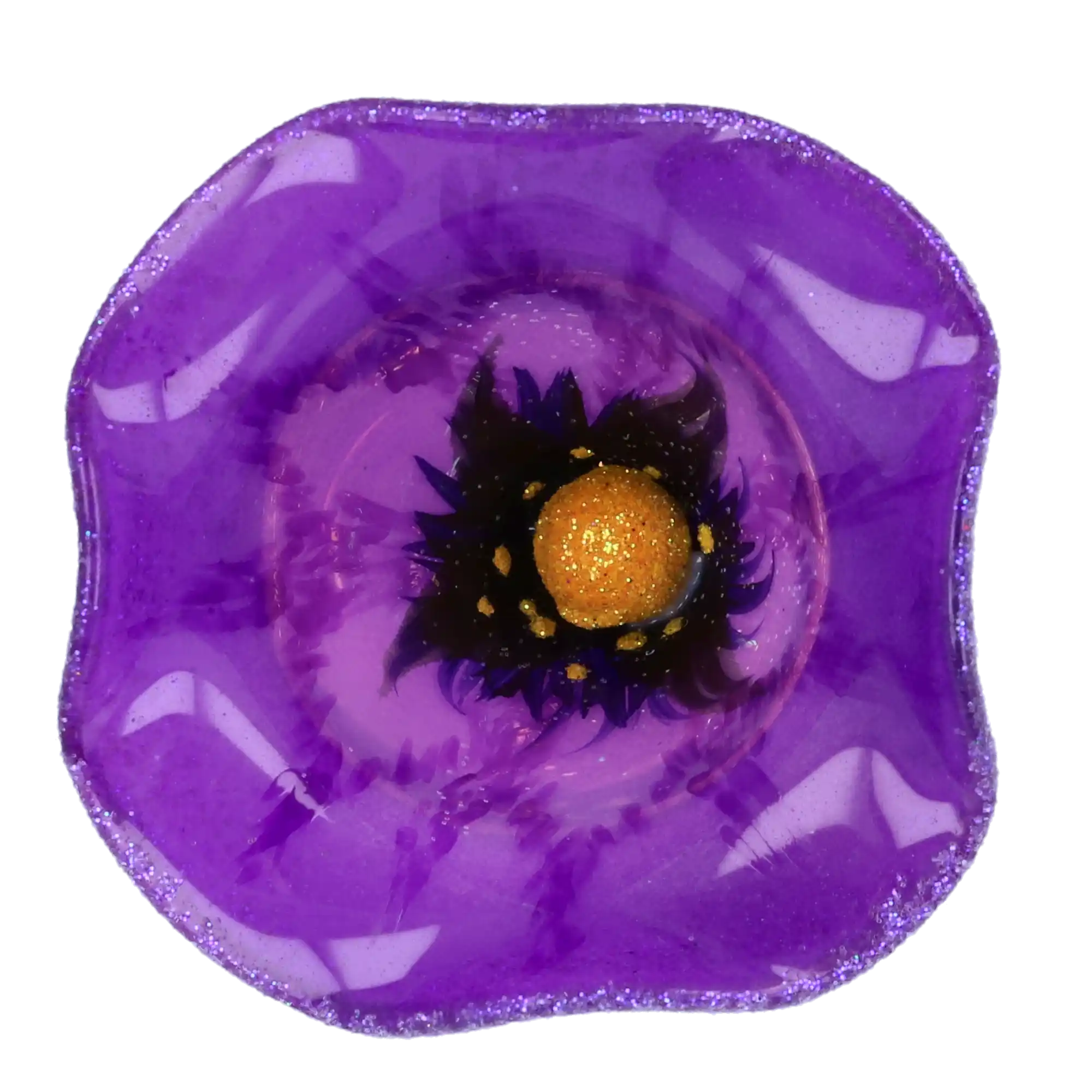 Fioletowy Kwiat Klips Szklana Ozdoba Kwiatek Powój