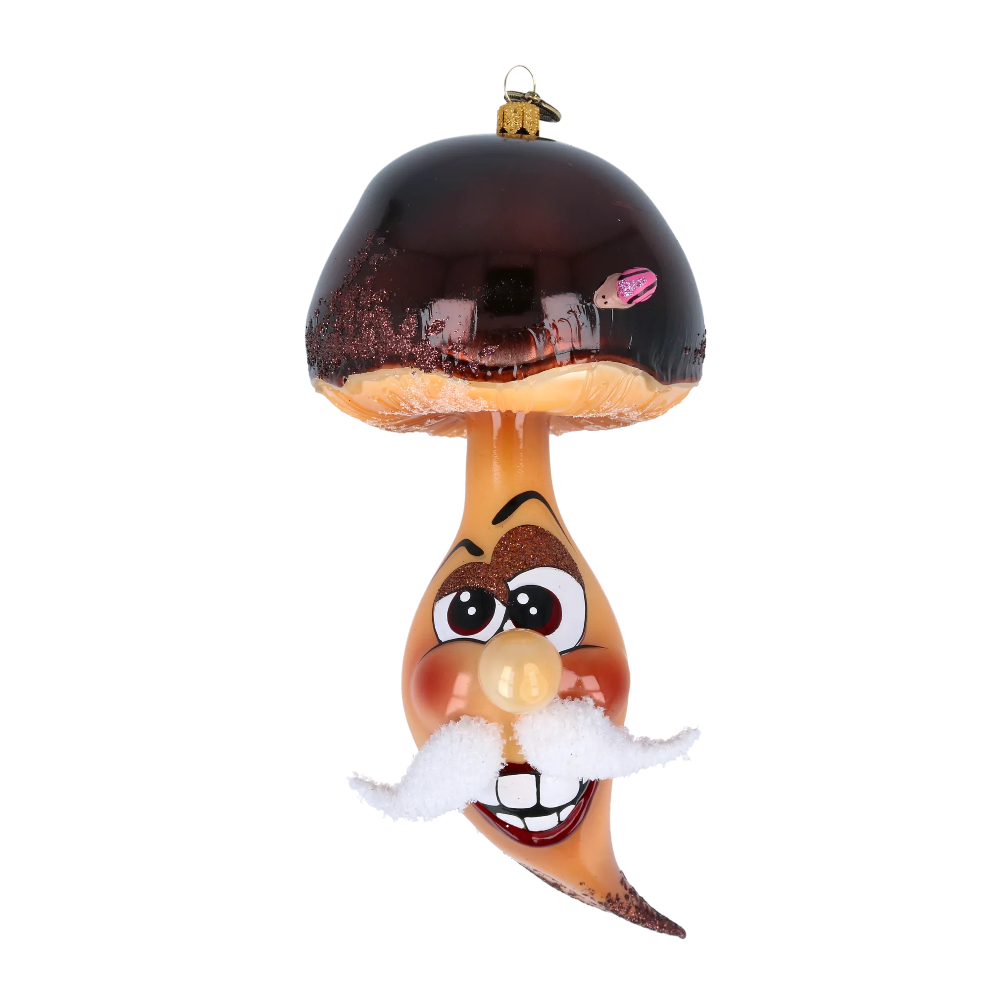 Cheerful Forest Grandpa Mushroom  Handmade Glass Christmas ornament 2022-208