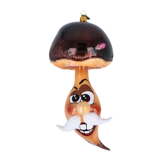Cheerful Forest Grandpa Mushroom  Handmade Glass Christmas ornament 2022-208