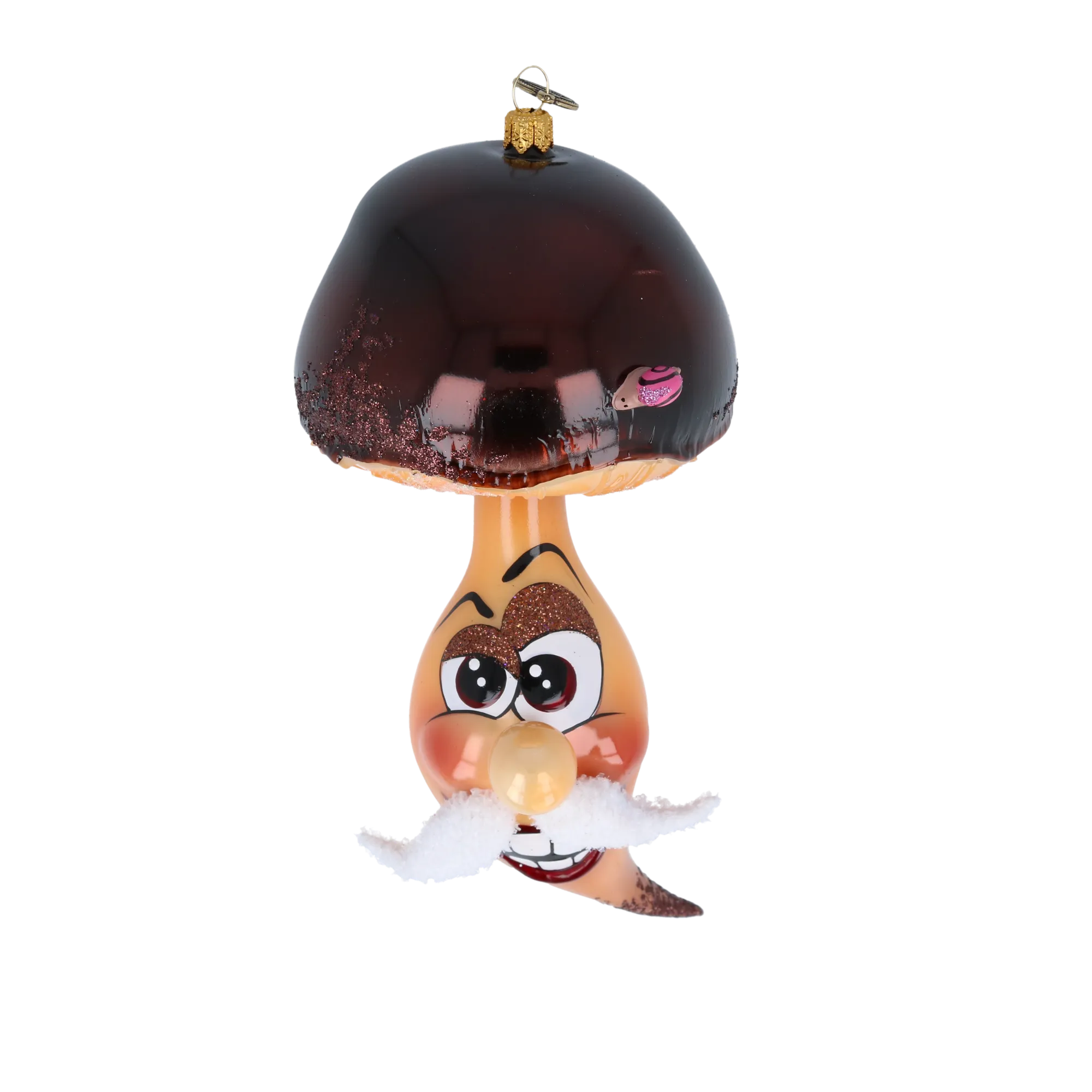 Cheerful Forest Grandpa Mushroom  Handmade Glass Christmas ornament 2022-208