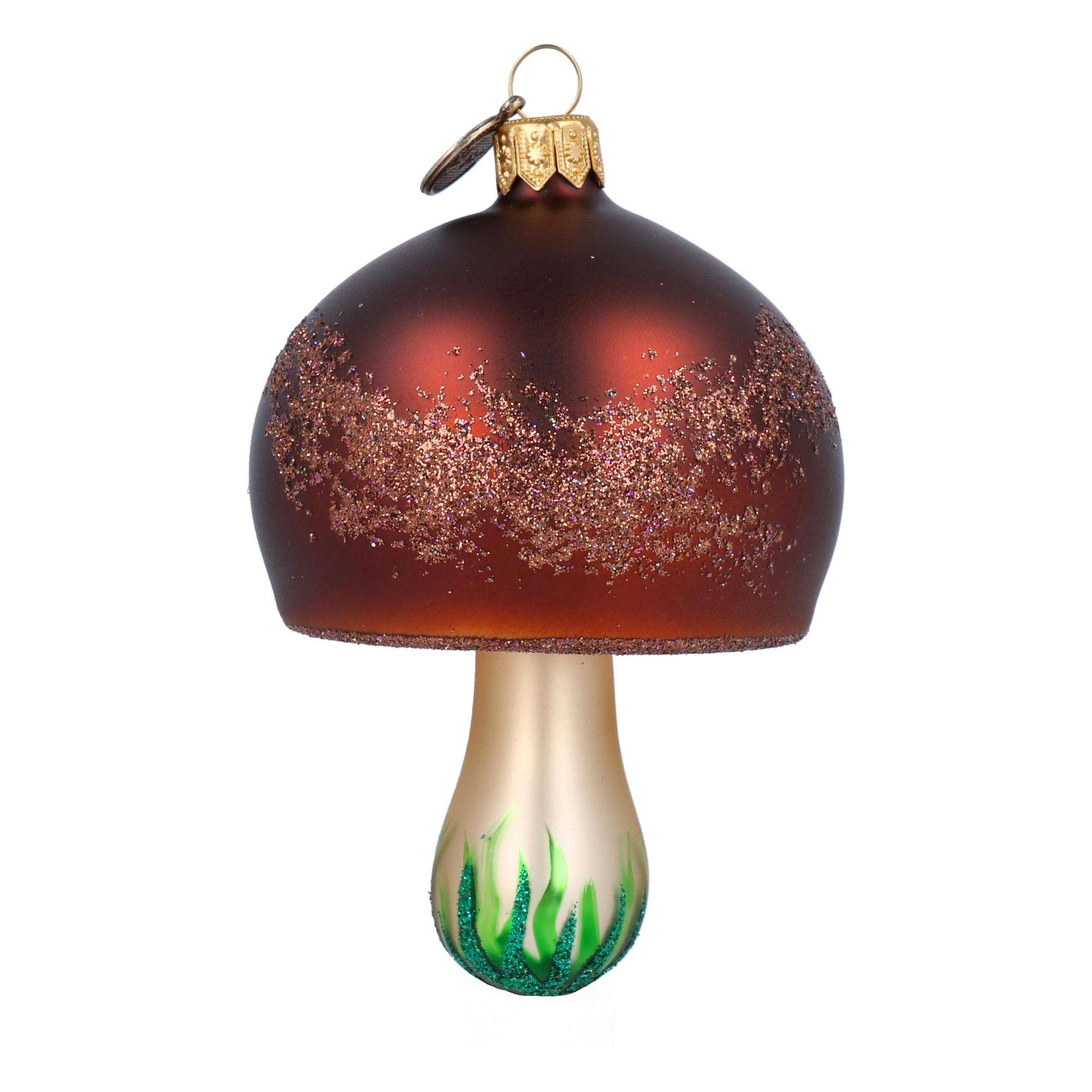 Szklany Grzybek z Zimowego Lasu – Leśna Elegancja na Twojej Choince Grzyb Borowik Szklana Ozdoba