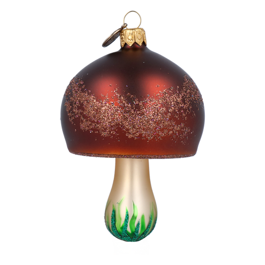 Szklany Grzybek z Zimowego Lasu – Leśna Elegancja na Twojej Choince Grzyb Borowik Szklana Ozdoba