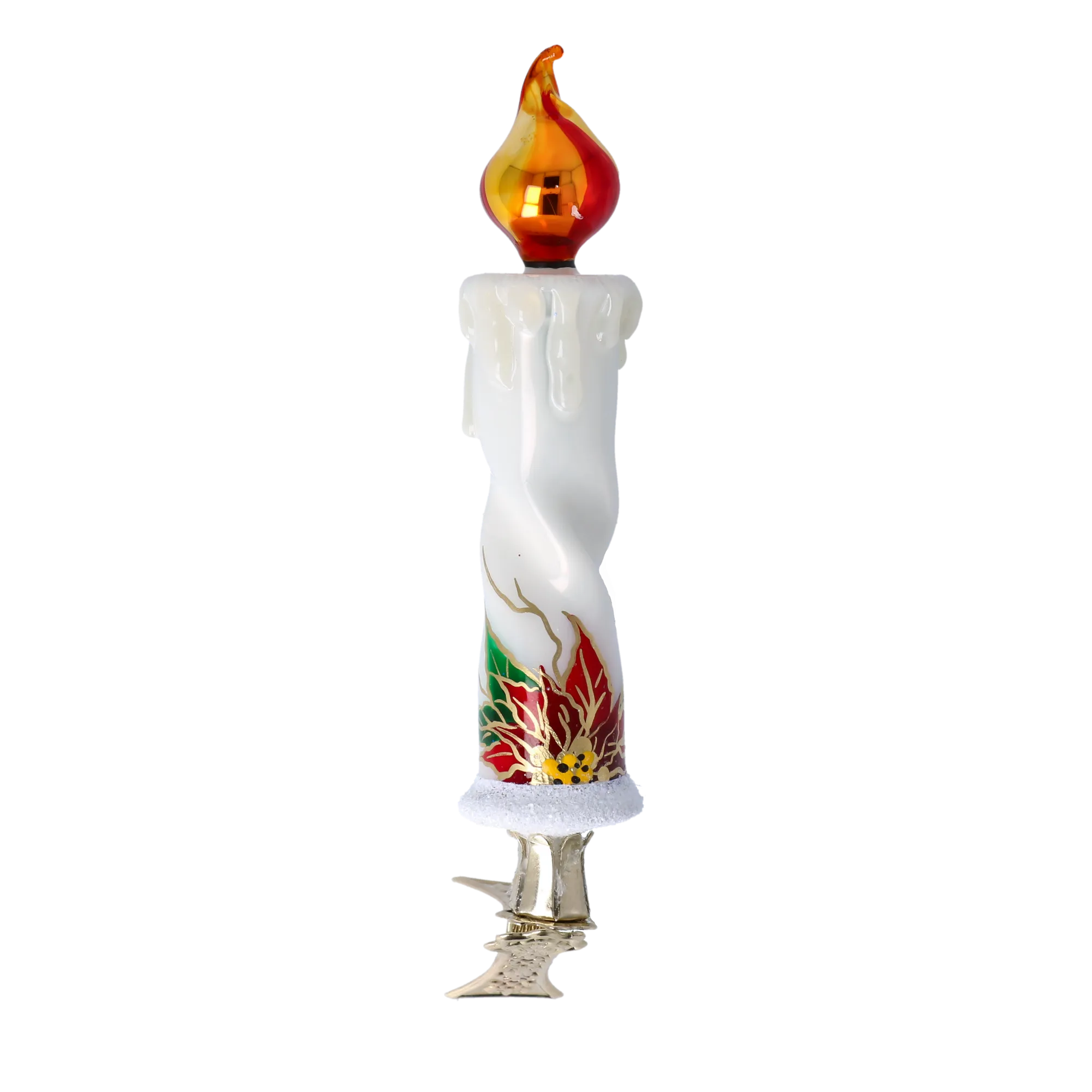 Poinsettia Flame Candle Handmade Glass Christmas ornaments 2022-265
