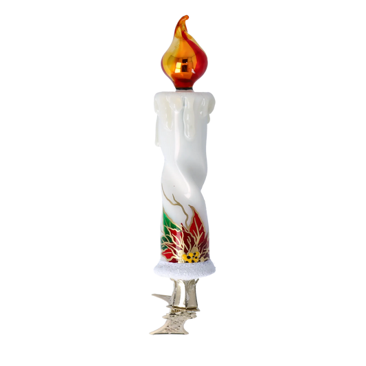Poinsettia Flame Candle Handmade Glass Christmas ornaments 2022-265