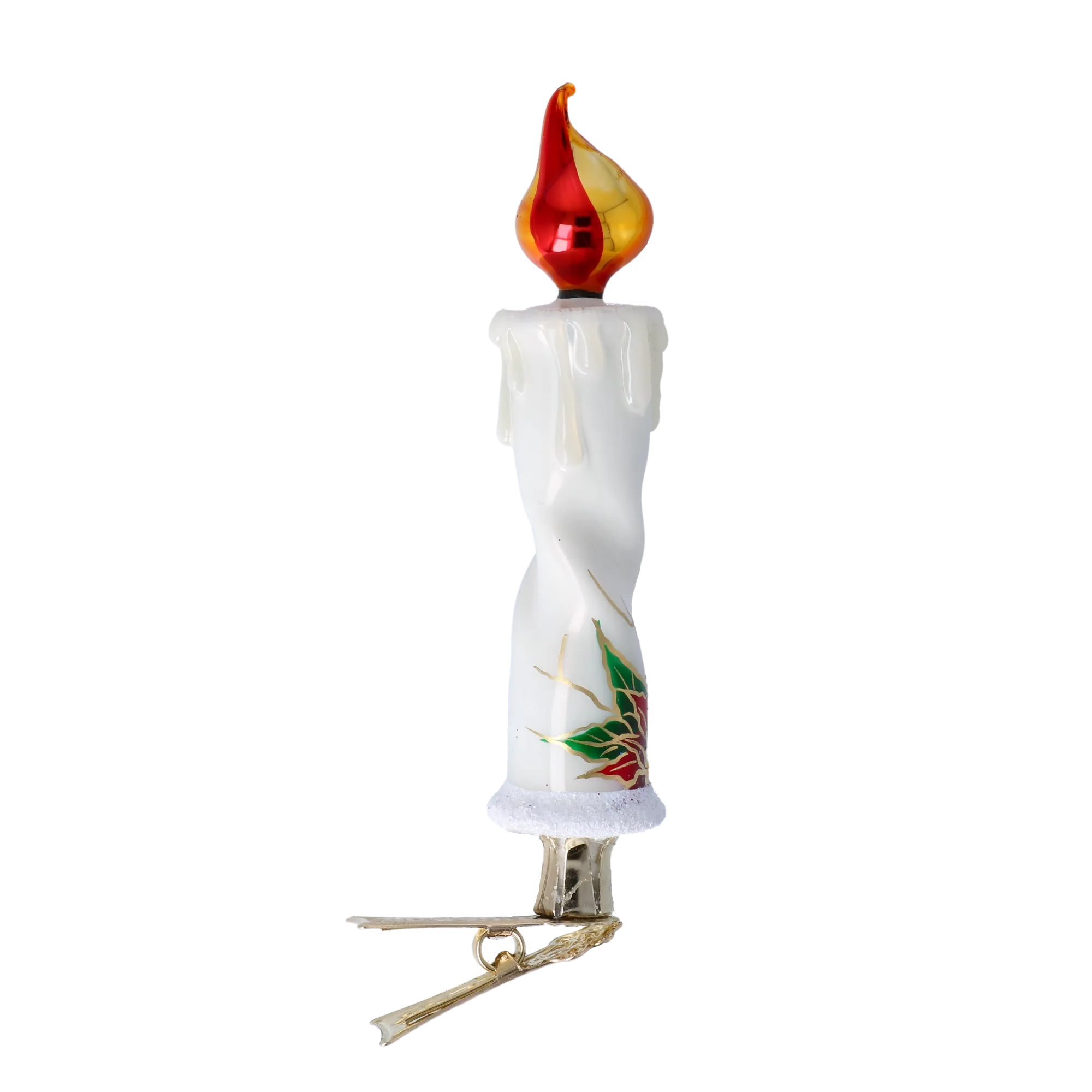 Poinsettia Flame Candle Handmade Glass Christmas ornaments 2022-265