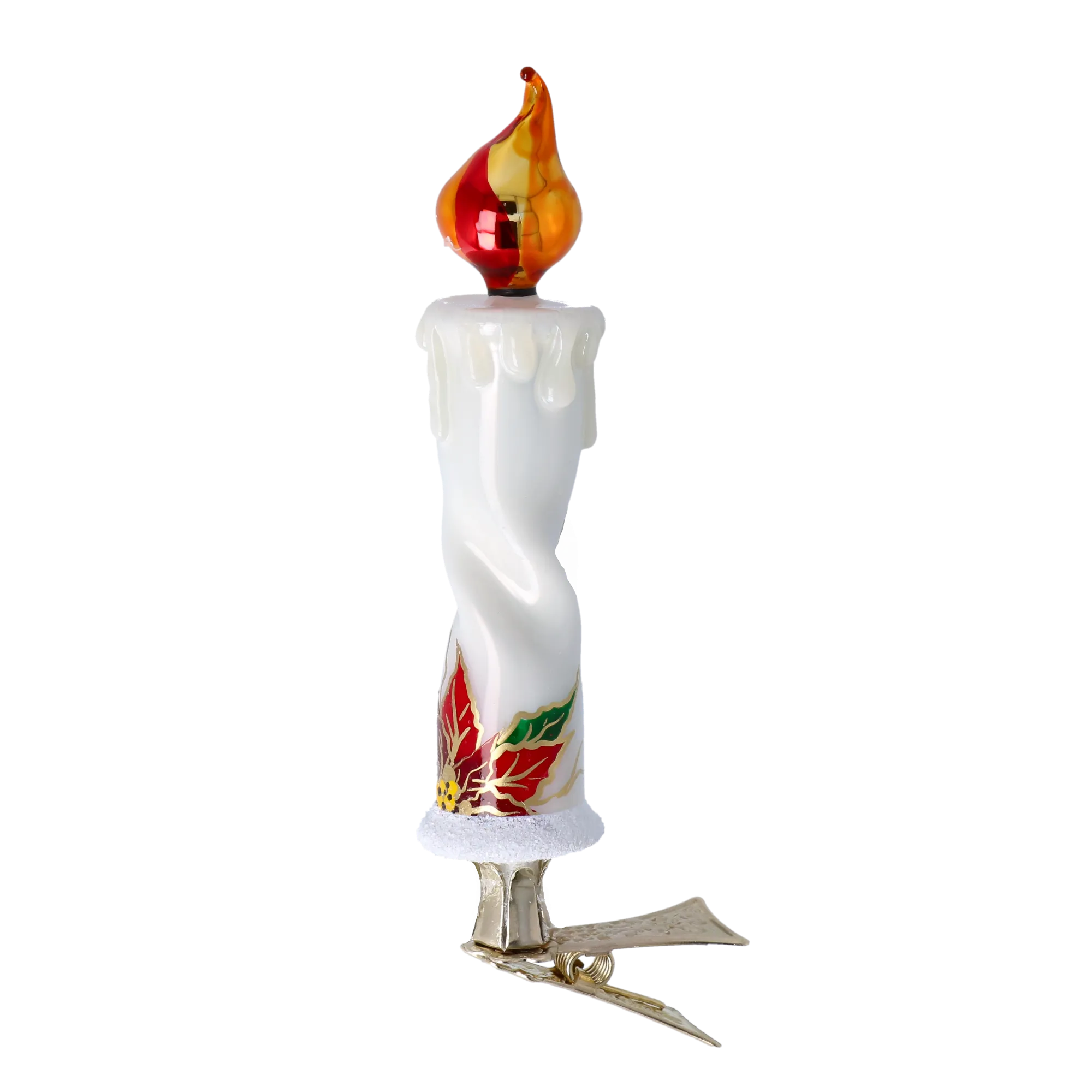 Poinsettia Flame Candle Handmade Glass Christmas ornaments 2022-265