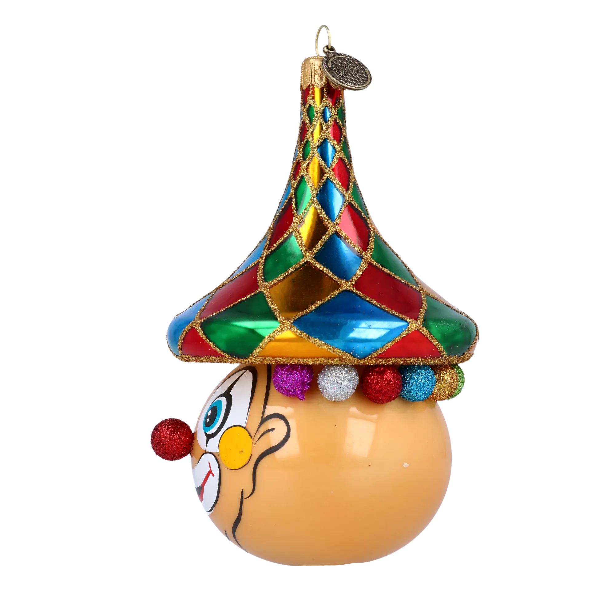 Merry Clown in a Circus Hat. Handmade Glass Christmas ornament. 2022-271