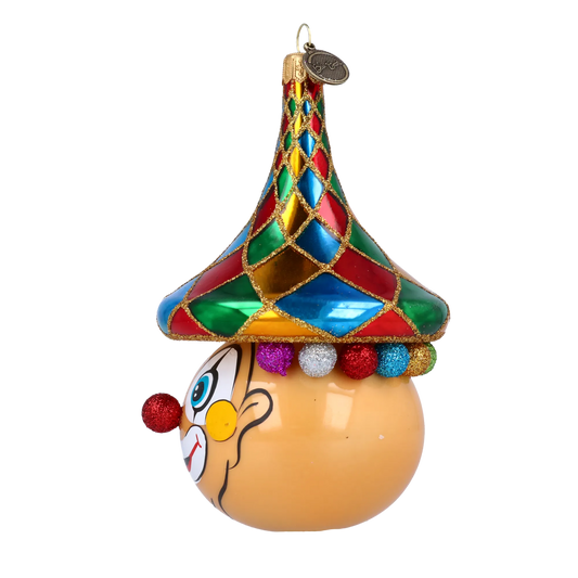 Merry Clown in a Circus Hat. Handmade Glass Christmas ornament. 2022-271