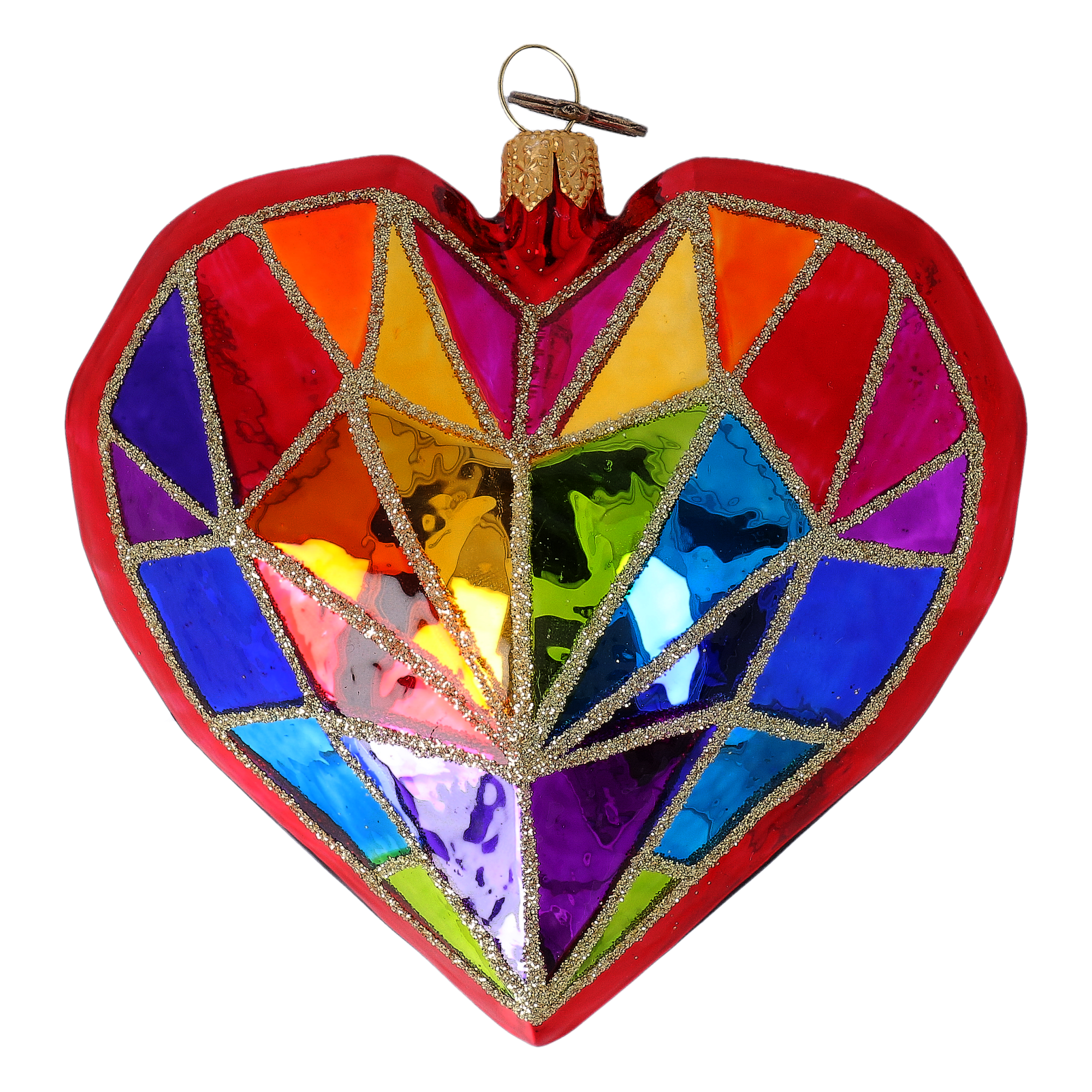 Cudowne Geometryczne Serce Tęczowy witraż Szklana Ozdoba