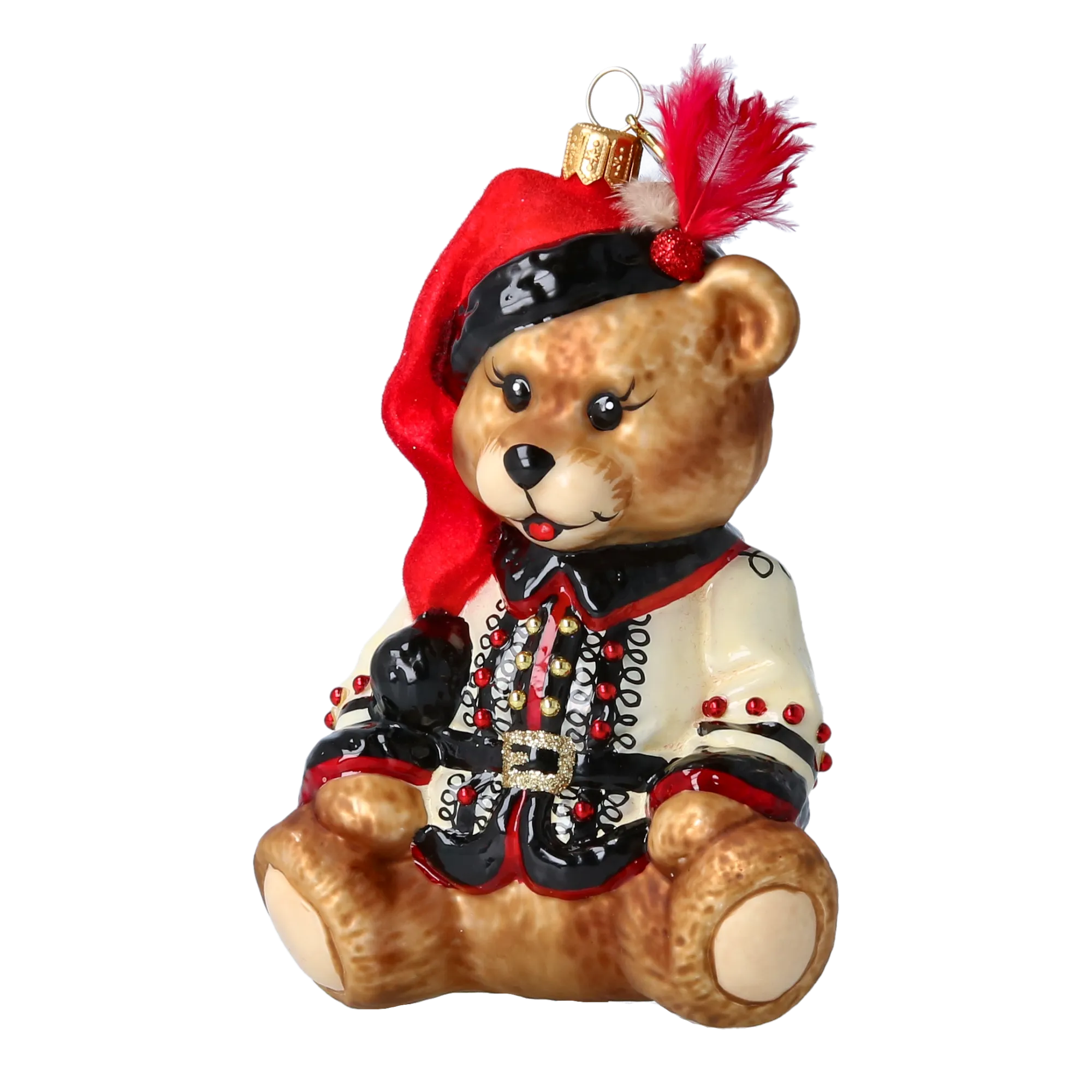 Crimson Velvet Santa Teddy Premium christmas glass ornament 2022-371