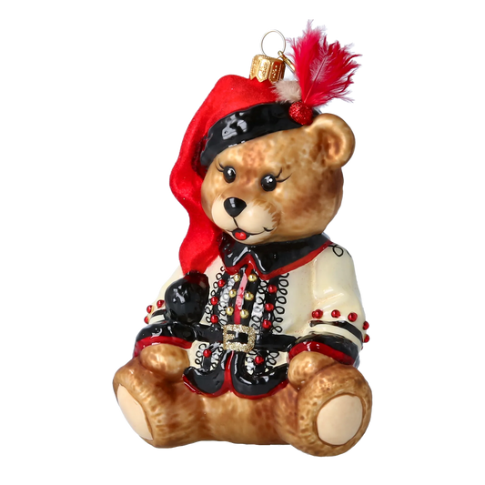 Crimson Velvet Santa Teddy Premium christmas glass ornament 2022-371