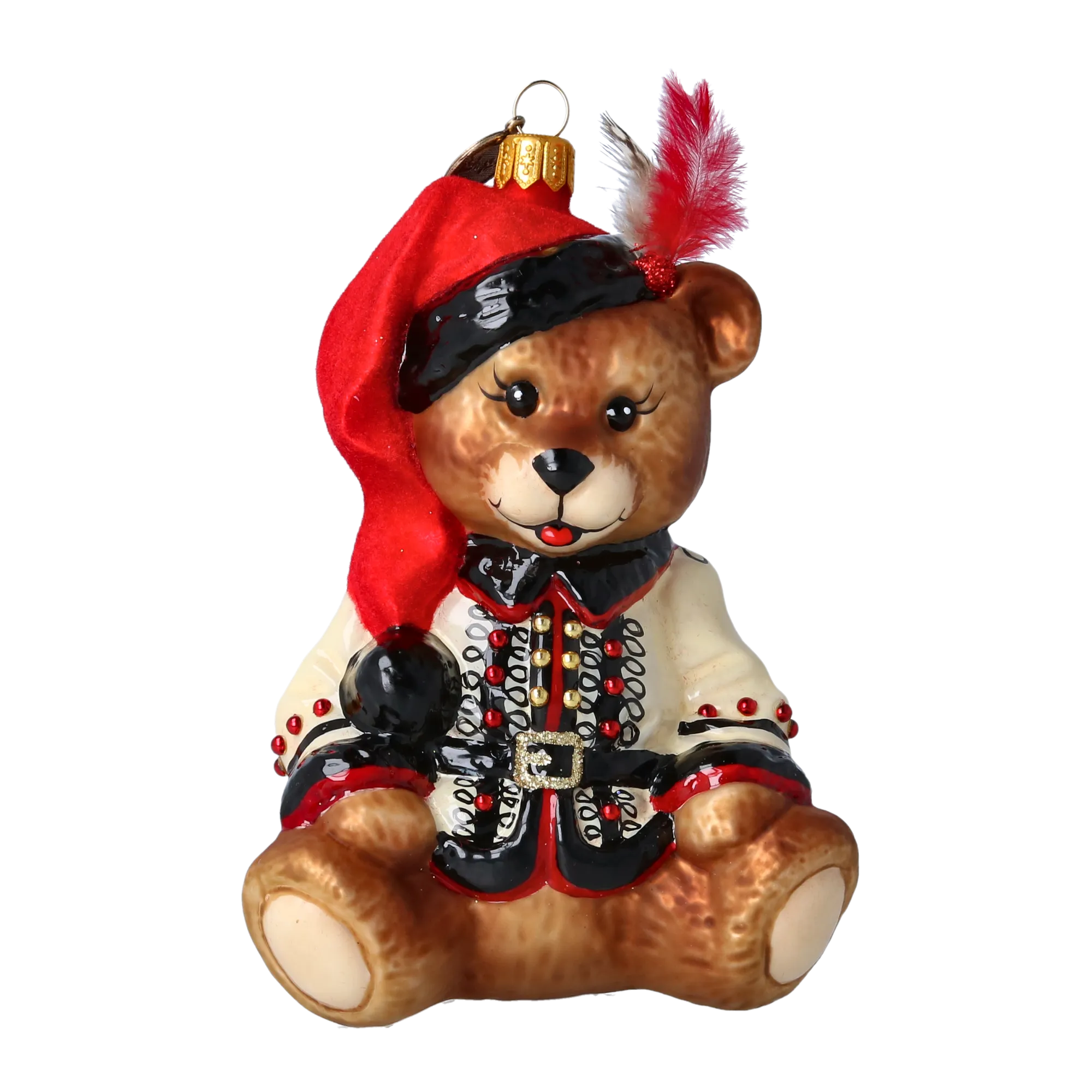 Crimson Velvet Santa Teddy Premium christmas glass ornament 2022-371
