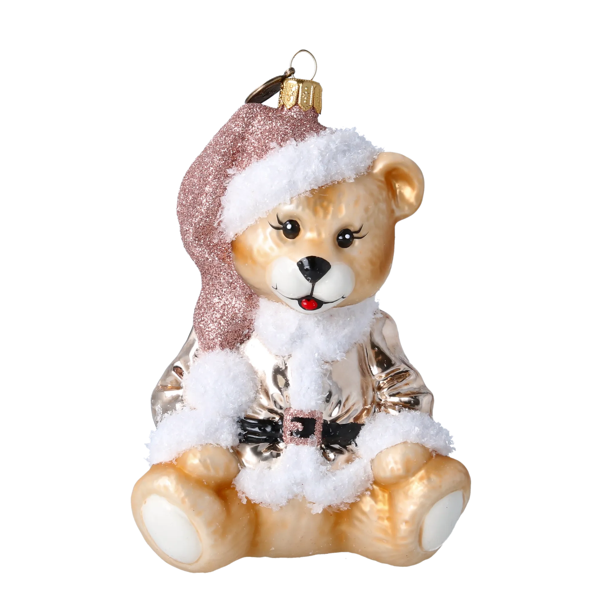Champagne Gold Santa Teddy Premium christmas glass ornament 2022-375