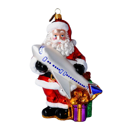 Mikołaj Z Samolotem Szklana Ozdoba
