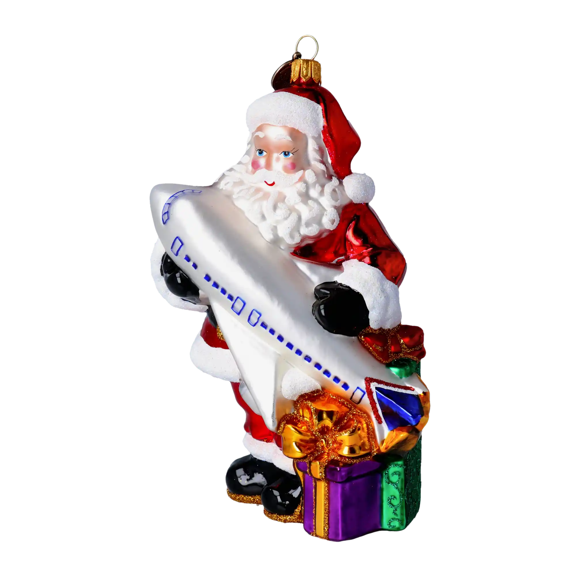 Mikołaj Z Samolotem Szklana Ozdoba