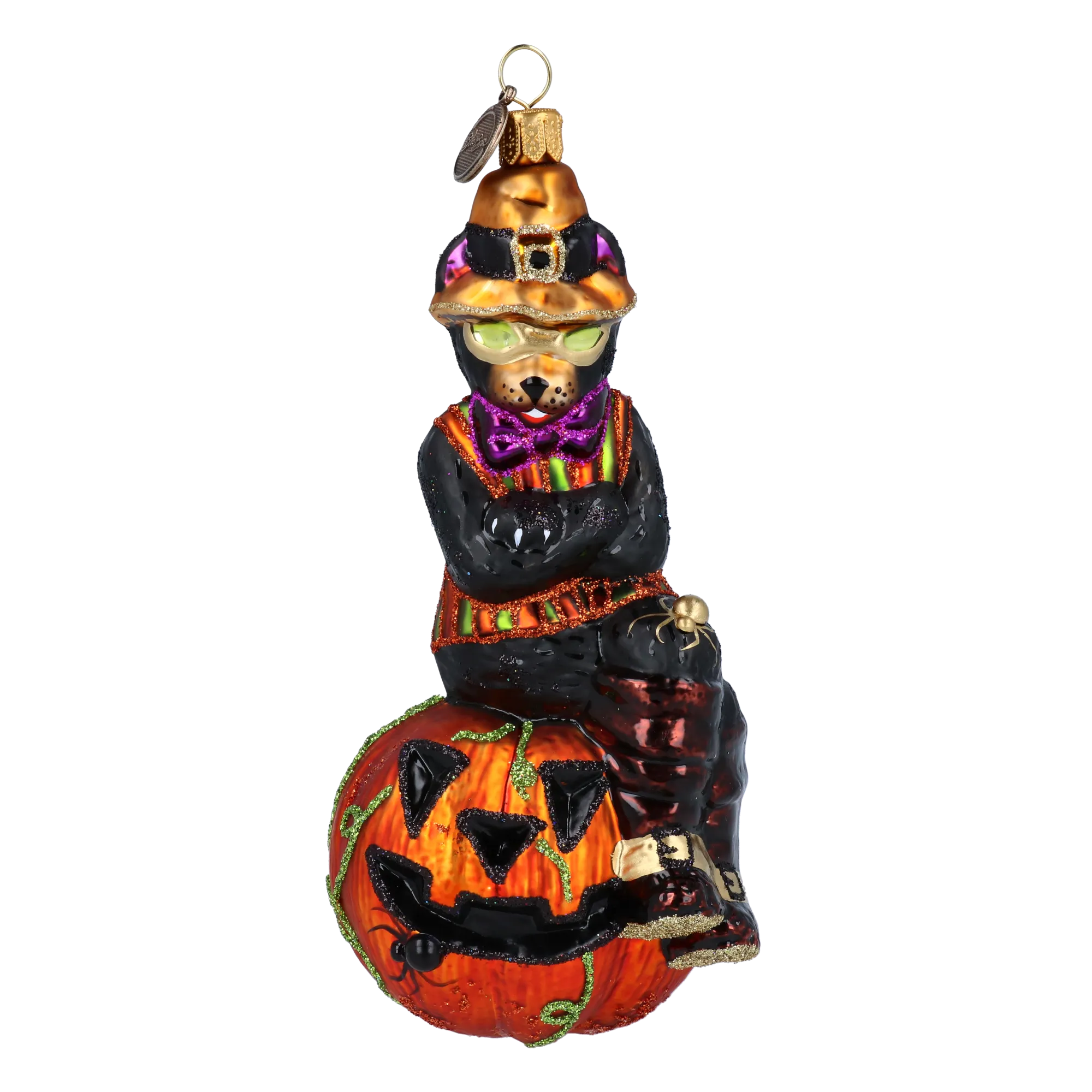 Pumpkin Paws Halloween Cat Glass Christmas ornament 2022-398