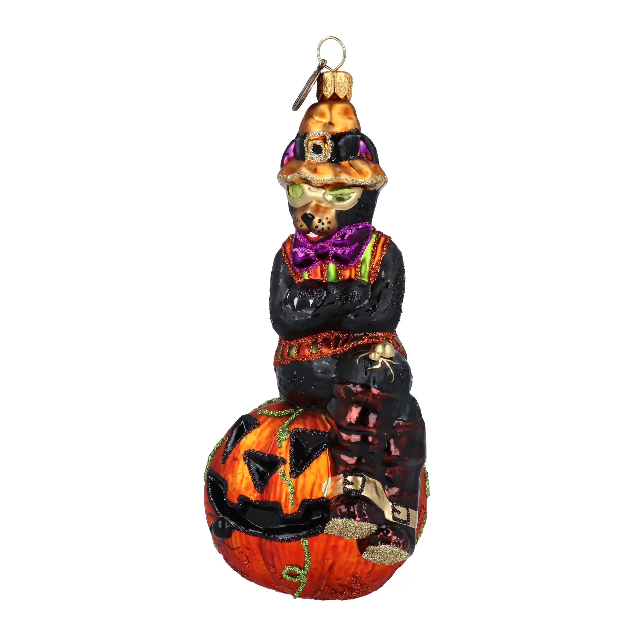 Pumpkin Paws Halloween Cat Glass Christmas ornament 2022-398