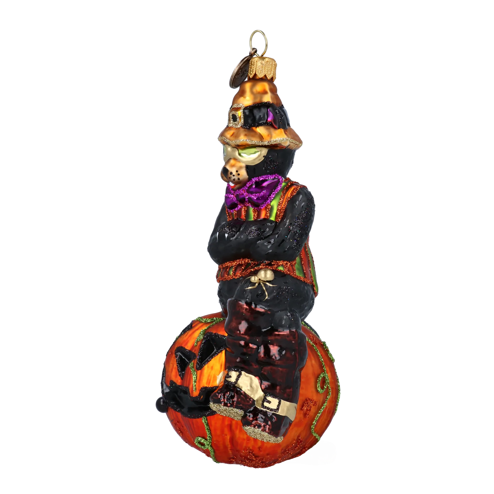 Pumpkin Paws Halloween Cat Glass Christmas ornament 2022-398