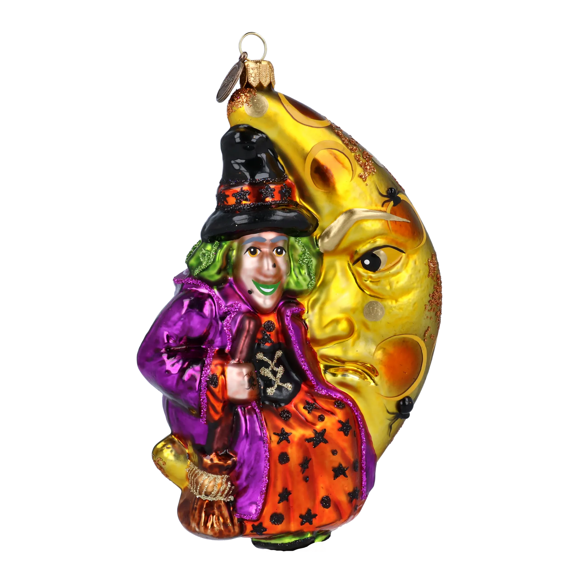 The Witch and the Golden Moon - Night Spells. Handmade Glass Christmas ornament. 2022-399