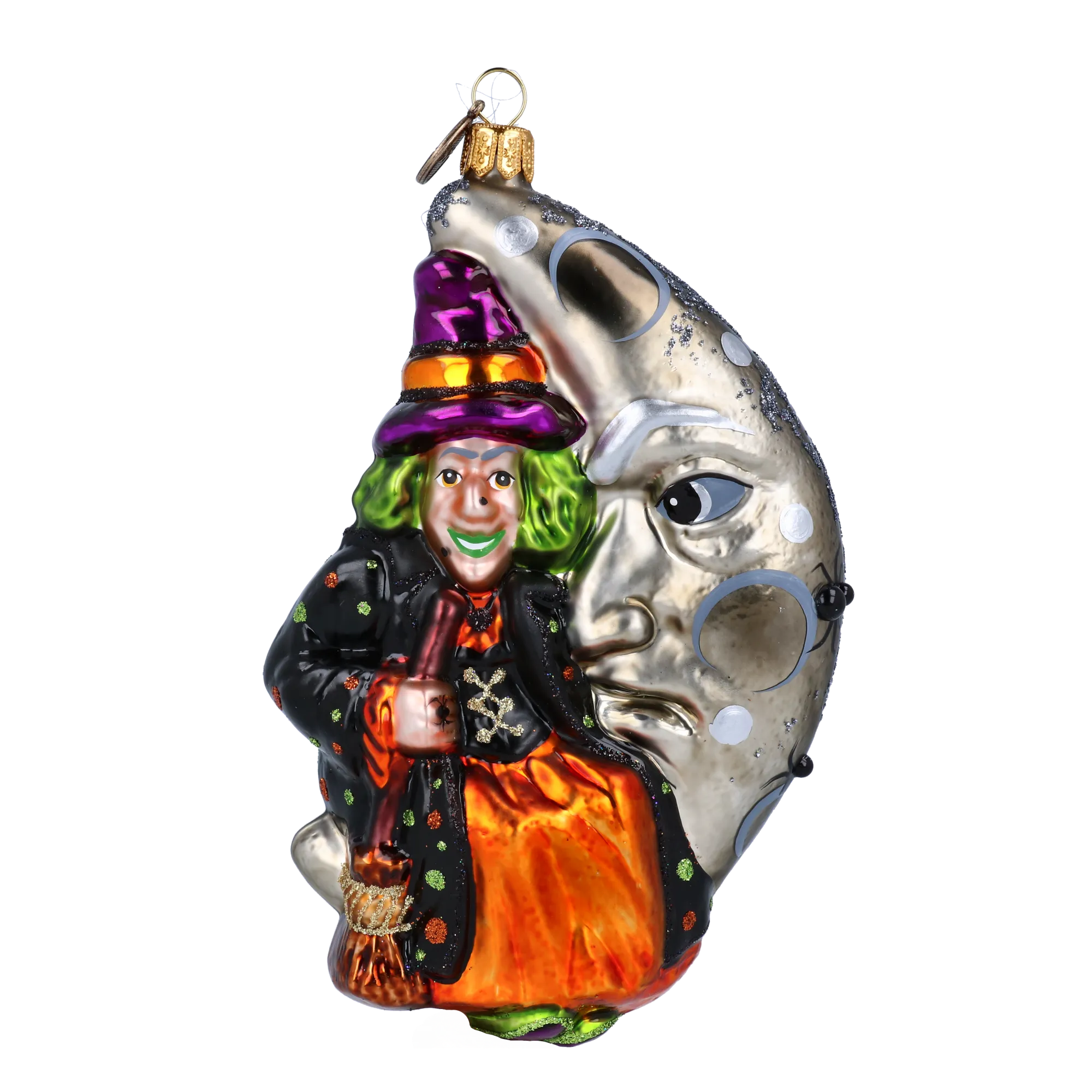 The Witch in the Moon - Magic Night. Handmade Glass Christmas ornament. 2022-400