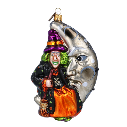 The Witch in the Moon - Magic Night. Handmade Glass Christmas ornament. 2022-400
