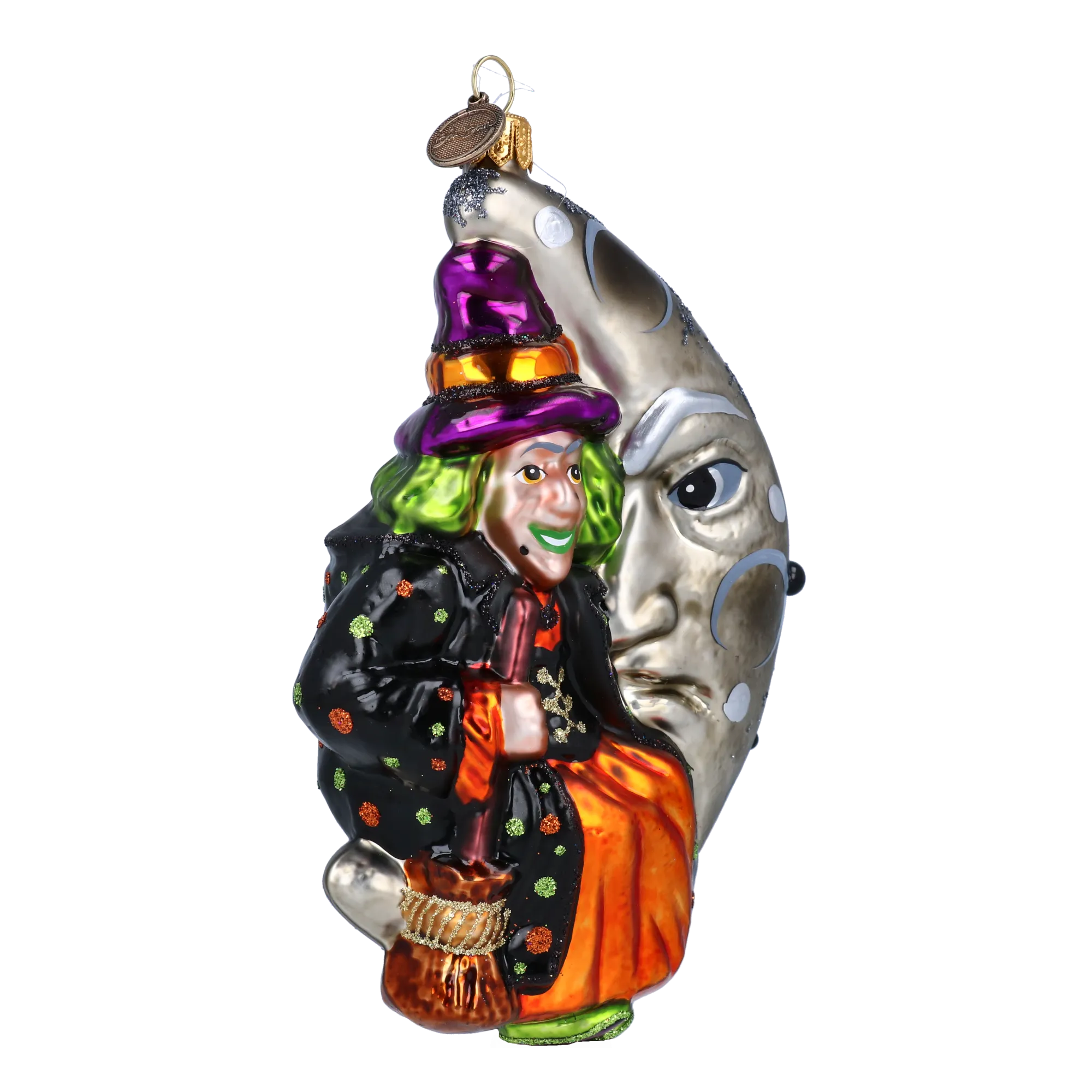 The Witch in the Moon - Magic Night. Handmade Glass Christmas ornament. 2022-400