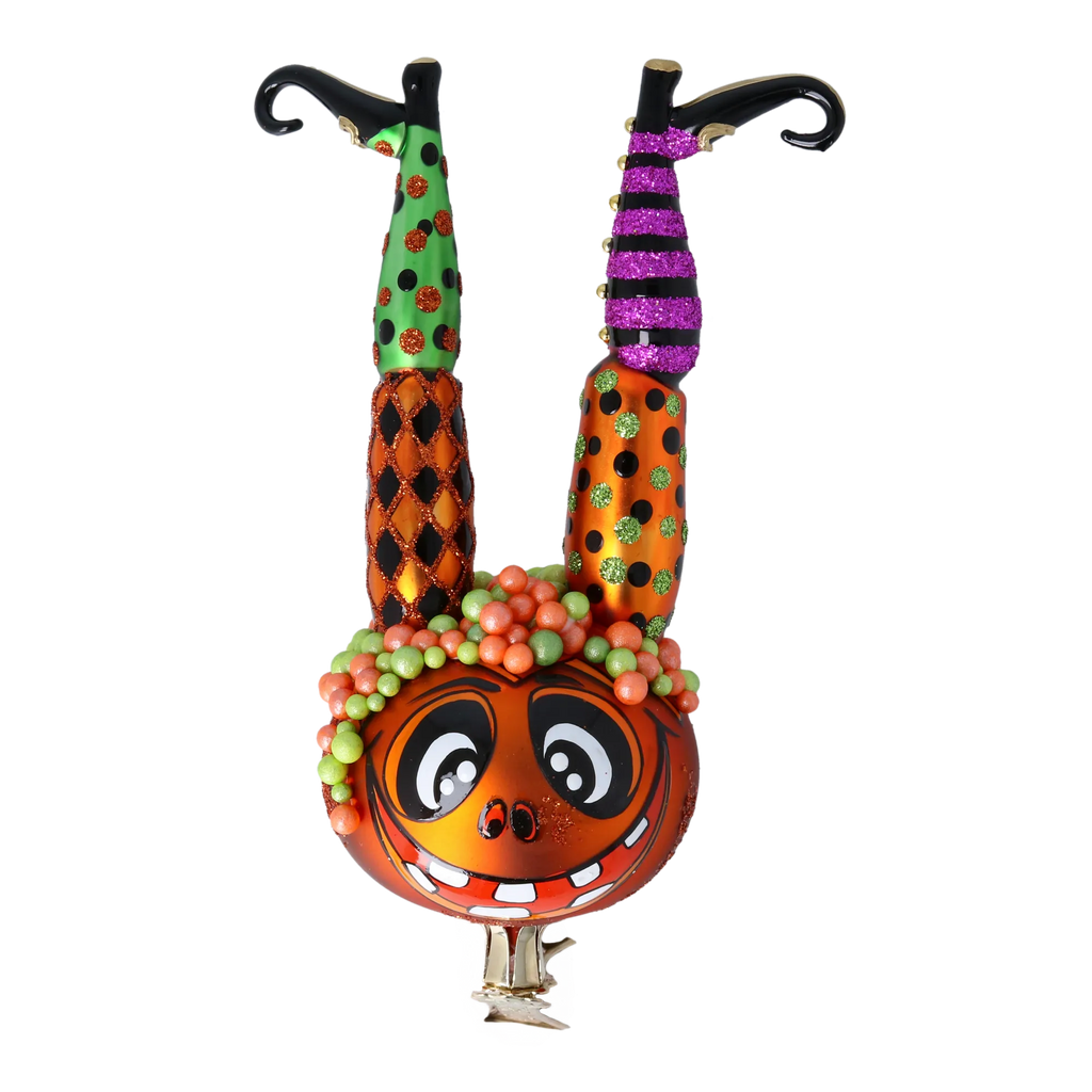 Impish Pumpkin Somersault | Hand-Painted Glass Ornament | Blubom 2022-406