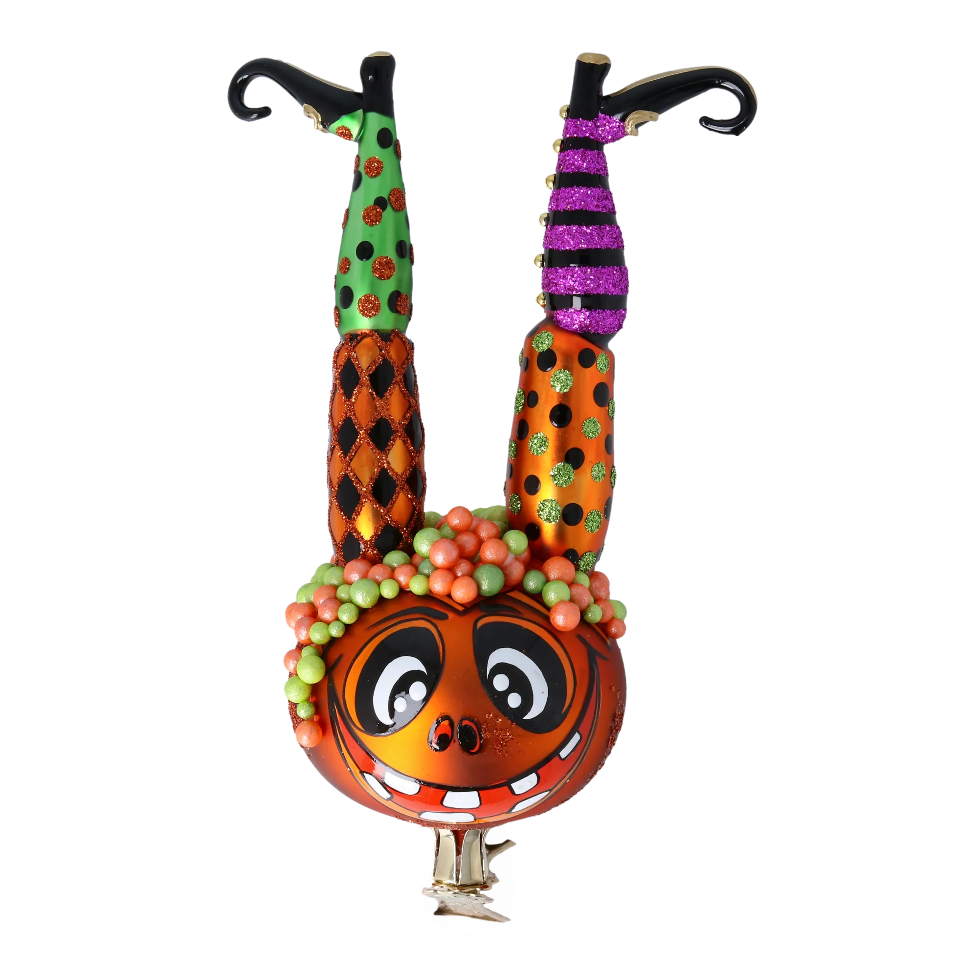 Impish Pumpkin Somersault | Hand-Painted Glass Ornament | Blubom 2022-406