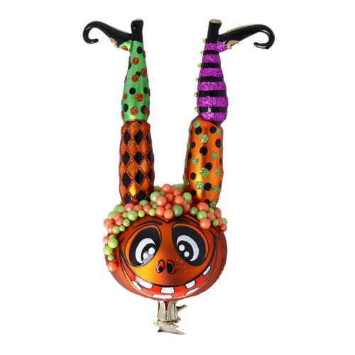 Impish Pumpkin Somersault | Hand-Painted Glass Ornament | Blubom 2022-406