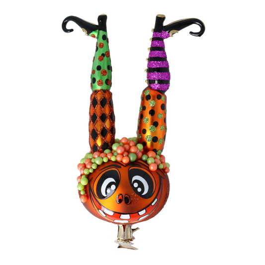 The Witch in the Pumpkin - Magic Legs. Handmade Glass Christmas ornament. 2022-406