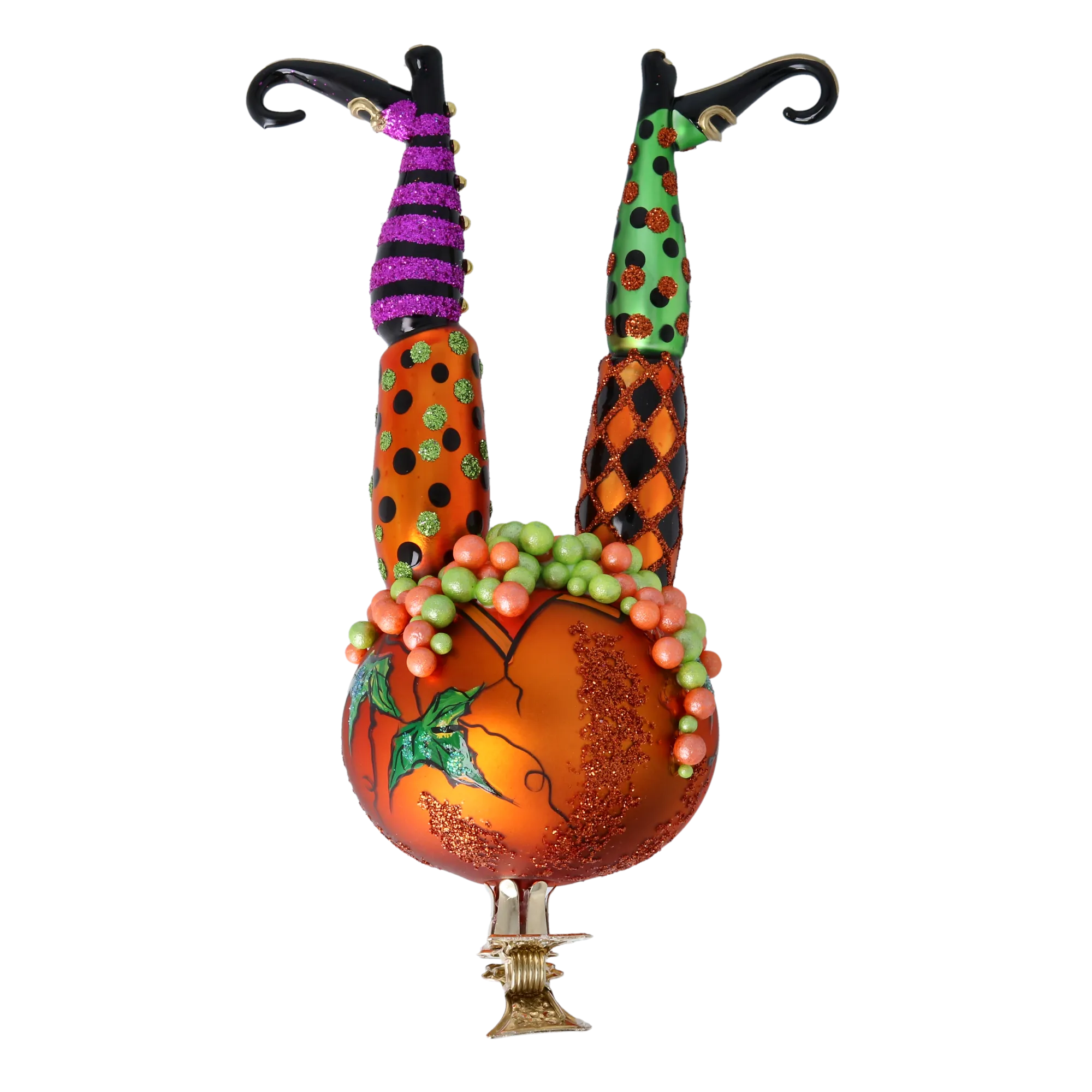 Impish Pumpkin Somersault | Hand-Painted Glass Ornament | Blubom 2022-406