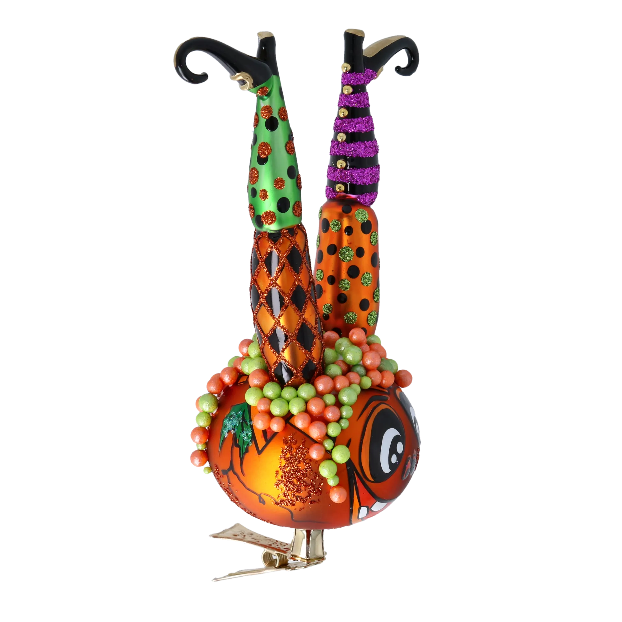 Impish Pumpkin Somersault | Hand-Painted Glass Ornament | Blubom 2022-406