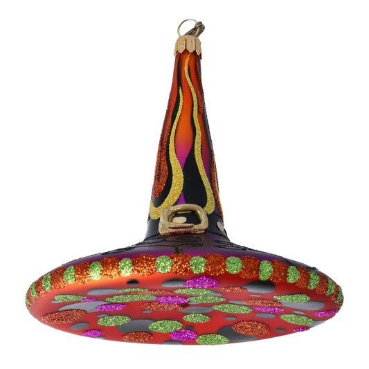 Magic Witch's Hat - Flaming Patterns. Handmade Glass Christmas ornament. 2022-407
