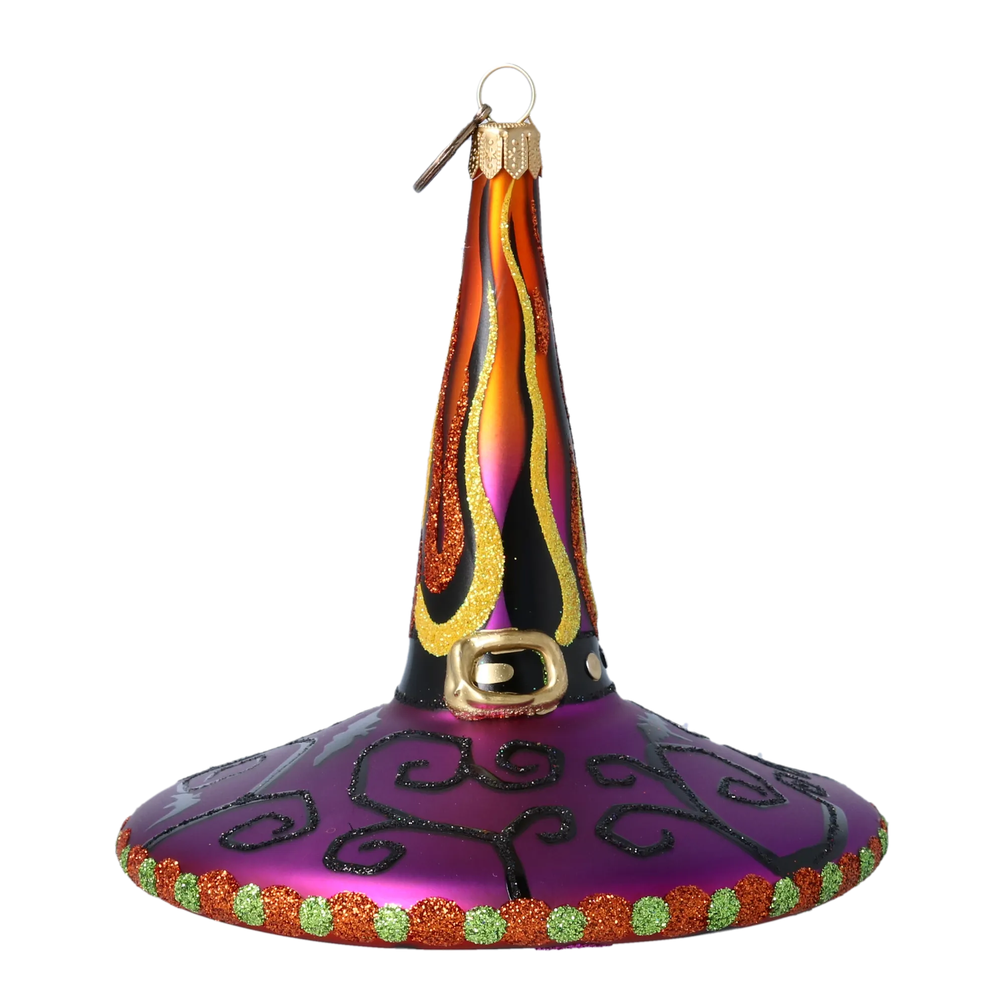 Magic Witch's Hat - Flaming Patterns. Handmade Glass Christmas ornament. 2022-407