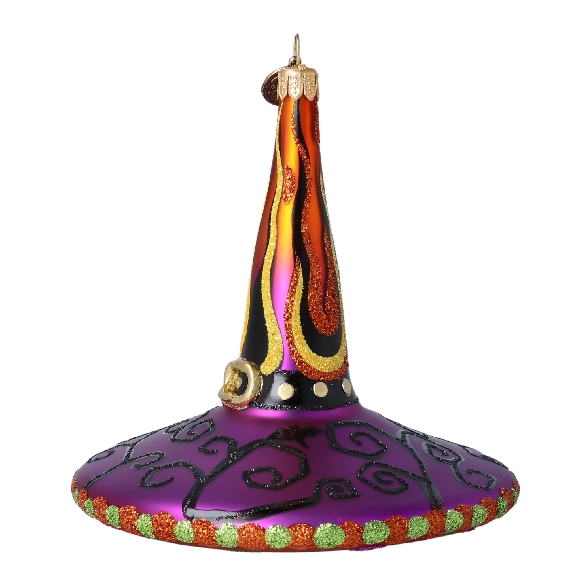 Magic Witch's Hat - Flaming Patterns. Handmade Glass Christmas ornament. 2022-407