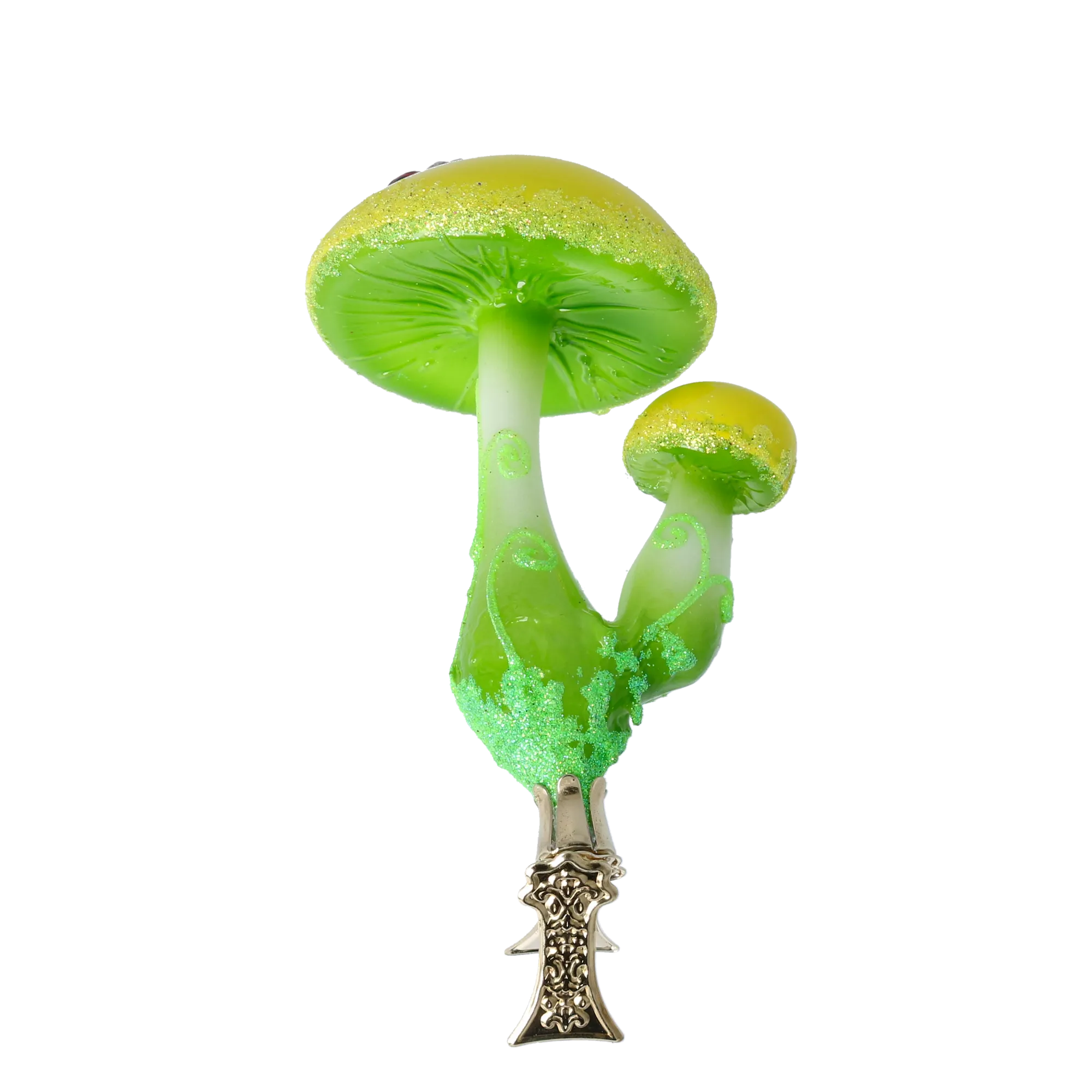 Fairytale Mushroom with Ladybug. Handmade Glass Christmas ornament. 2022-413