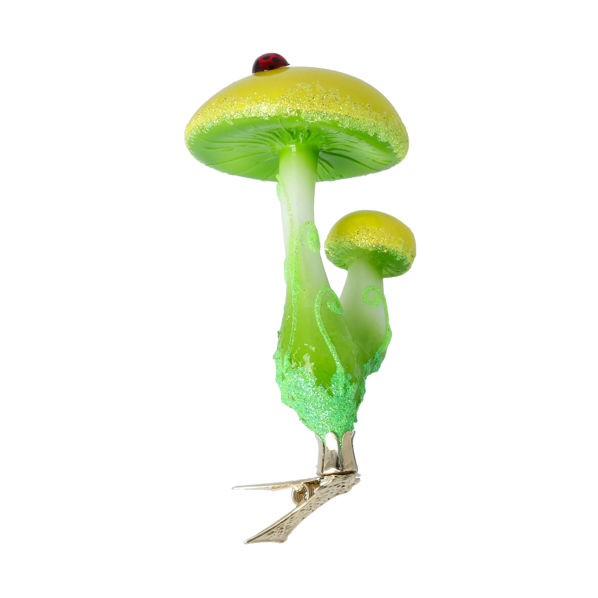 Fairytale Mushroom with Ladybug. Handmade Glass Christmas ornament. 2022-413