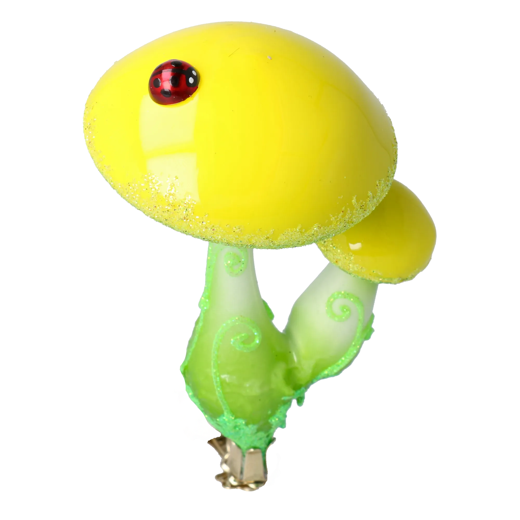 Fairytale Mushroom with Ladybug. Handmade Glass Christmas ornament. 2022-413
