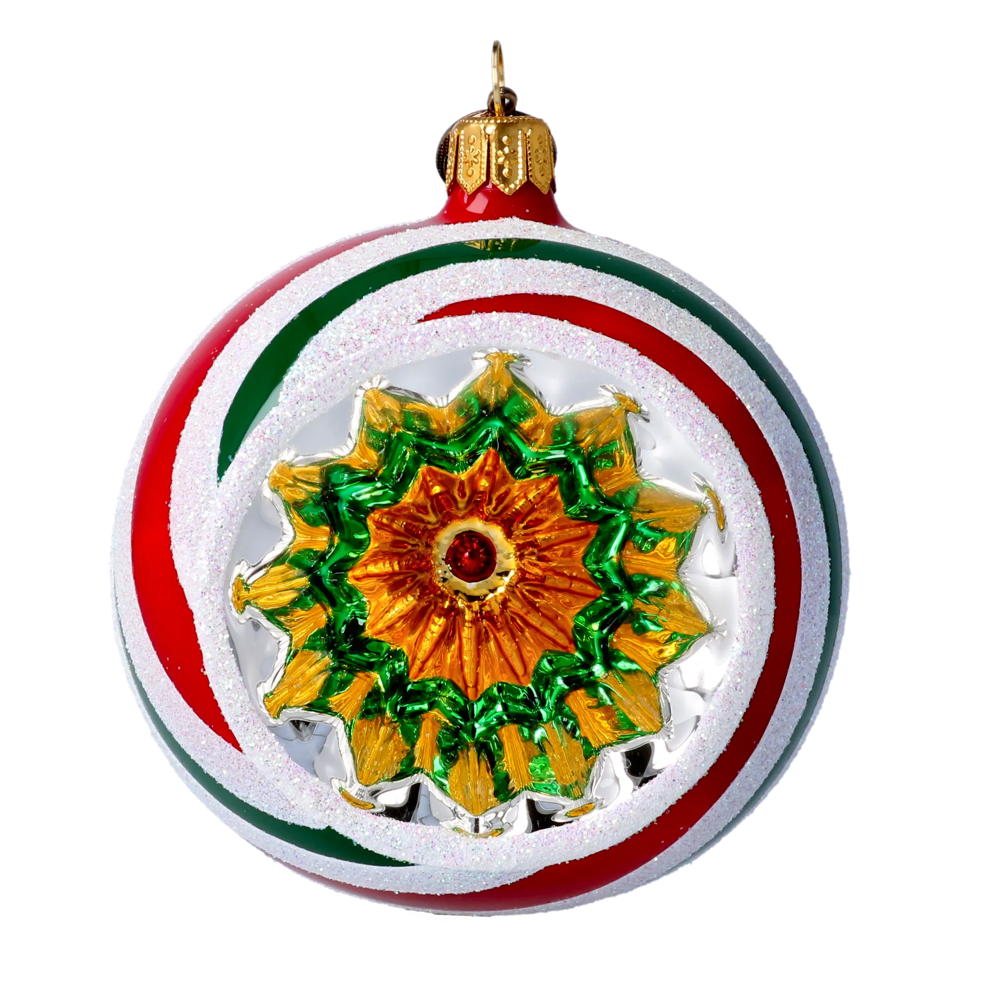 Crimson and Emerald Radiant Starburst Premium christmas glass ornament 2022-431