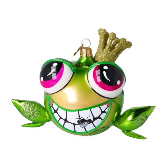 Frog - The Prince in the Crown. Handmade Glass Christmas ornament. 2022-436
