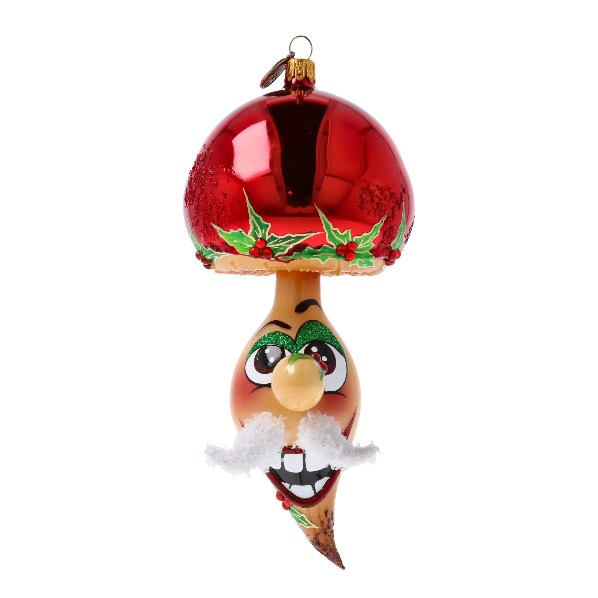 Grzybek z Wąsem Szklana Ozdoba Choinkowa bombka