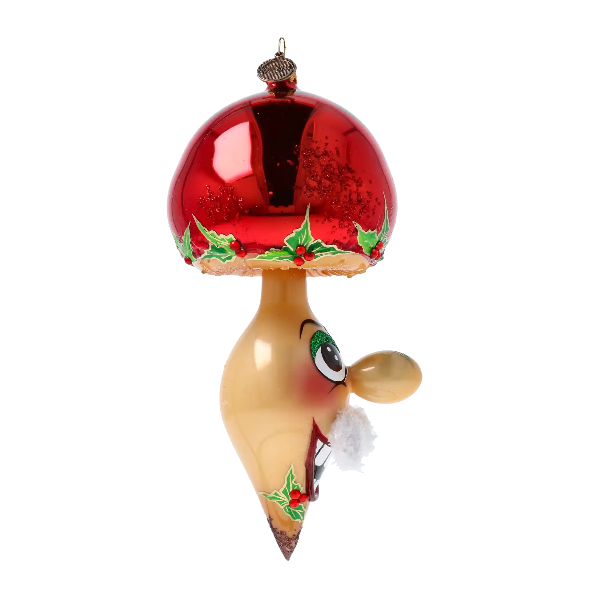 Grzybek z Wąsem Szklana Ozdoba Choinkowa bombka